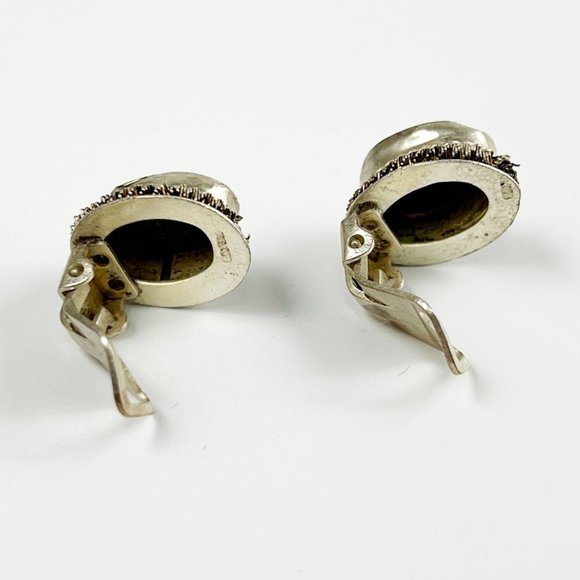 Vintage Silver Abalone Shell Cameo Set Bracelet Earrings Pendant Parure - Picture 12 of 12